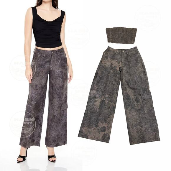 Forever 21 Glitter Dot 2-Pc Set | Wide Leg Cargo Pants, Tube Top Streetwear NWOT - Picture 4 of 12